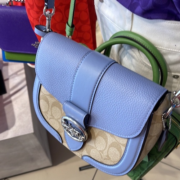 Coach Georgie Saddle Bag In Signature Canvas Light Khaki / Marble Blue - Picture 2 of 16
